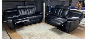 Vancouver Leather Recliner Sofa With Cupholders - 3 and 2 Seater - Tech Leather - Manual Recliner (Black)