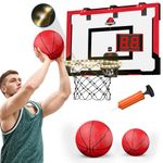 HYES 24" x 16" Big Basketball Hoop for Kids, Over Door Basketball Hoop with Scoreboard Led Lighting, Indoor Large Basketball Toys Gifts for Man Kids Teens Adults Boys Girls - Red