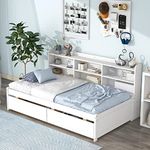 Harper & Bright Designs Twin Captains Bed with Bookcase and Two Drawers, Wooden Twin Size Daybed Frame with Storage,Space Saving Twin Bed Frame for Girls Boys (White,Twin)