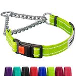 CollarDirect Martingale Dog Collar Dog Choke Collars Stainless Steel Chain Quick Release Buckle - Reflective Collar for Large, Medium, Small Dogs - Lime Green, Large (Neck Size 17"-22")