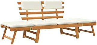 'vidaXL Garden Bench with 2-in-1 Design, Converts to Day Bed, Comfortable Cushions, Solid Acacia Wood, Weather-Resistant for Outdoor Use, Brown and White, 190 cm