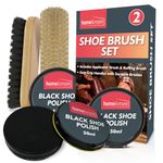 2pk Shoe Brush Set & 3 Black Shoe Polish | Black Shoe Polish Kit | 2 Shoe Polish Brushes + 3 Wax Black Leather Shoe Polish | Black Boot Polish | Shoe Polish Black Polish Shoes | Shoe Cleaning Kit