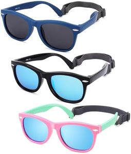 NULOOQ Polarized Baby Sunglasses with Strap - Unbreakable Flexible Infant Sunglasses for Toddlers Age 0-24 Months (Blue/Gray + Black/Blue Mirrored + Pink Green/Blue Mirrored) - 3 Pack