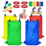 32 Pcs Outdoor Games Potato Sack Race Bags for Kids Adults, Bean Bag Toss Game, 3 Legged Race Bands, Egg Spoon Relay Race Game, Carnival Outside Yard Lawn Games for Easter Christmas Birthday Party