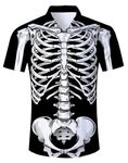 uideazone Mens Halloween Shirts 3D Cool Skeleton Button Up Shirt Black Skull Short Sleeve Shirts for Family Gathering