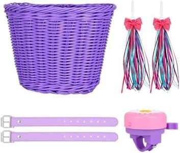 SVNR Bike Basket, Kids Bike Basket Front, Handwoven Bicycle Baskets for Boys and Girls, Children Bicycle Baskets with Spare Leather Straps and Bell, Easy Install and Detachable