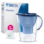 BRITA Marella Water Filter Jug Blue (2.4L) Starter Pack incl. 3x MAXTRA PRO All-in-1 cartridge - fridge-fitting jug with digital LTI and Flip-Lid - now in sustainable Smart Box packaging