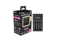 eneloop pro SmartPlus Charger, for 1-4 AA/AAA Rechargeable Batteries, 2h Charging Time, 10 Safety Features, 4 eneloop pro AA batteries included (2500 mAh), UK plug