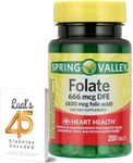 Spring Valley Folate 666 mcg DFE (400 mg Folic Acid) Bundle with Lual's 45 Diabetes Decoded | Folate Supplement | Folate Supplement for Women | Folate Acid | Folate Vitamin 250 Count