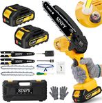 SINPY Gifts for Men Mini Chainsaw Cordless 6 Inch with 2 Battery and Quick Charger, Chainsaw Electric Small Chain Saw with Oiler System and Security Lock for Wood Cutting Stocking Stuffers for Men Dad