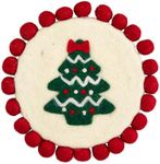 Mud Pie Tree Felt Wool Trivet, 8" dia, WHITE