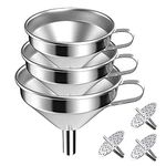 Stainless Steel Funnel Set Kitchen Strainer Funnel Filter Set Wide Mouth Canning Funnels with Removable Filter Handle for Transferring Liquid, Fluid, Cooking Oil, Jam, Powder (3 Pack)