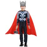 HOMELEX Thor Costume Classic Muscular Superhero Suit with Helmet Hammer Cape Deluxe Thor Halloween Costume for Kids (M)