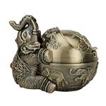 Vintage Decorative Windproof Ashtray with Lid for Cigarettes Metal Portable Cigarette Ashtray Odor Indoor Outdoor Hand Carved Fancy Gift ornament for Men Women (Bronze Elephant)