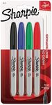 SHARPIE 30174PP Permanent Markers, Fine Point, Assorted Colours, 4 Count