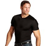 Insta Slim by I.S. PRO |Made in USA | Men's Slimming Compression Fitted Body Shaper Crew-Neck Short Sleeve Shapewear Shirt for Slimmer Love Handles & Beer Belly Area & Back Support (Black, 2X)