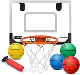 Mini Basketball Hoop Set for Kids Adults, Wall Mount Basketball Hoop for Door with 4 Small Replacement PVC Basketballs, ABS Backboard Metal Rim Goal Sport Party Activity Toys Gifts for Indoor