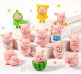 13 Pieces Cute Pink Piggy Miniature Figurines Pig Cake Toppers Mini Resin Pig Figurines Toys Garden Miniature Moss Landscape DIY Terrarium Crafts for Garden Decoration, Home Party Supplies