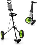 GYMAX 2 Wheel Golf Cart, Lightweight Folding Golf Trolley with Scoreboard, Steel Golf Push Pull Cart (Green)