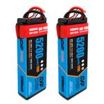 DXF 2S 7.4V 5200mAh Lipo Battery 120C Hard Case Battery with Deans Plug for 1/8 1/10 RC Vehicles Car 1/10 Truck Slash X-Maxx RC Buggy Truggy RC Airplane(2 Pack)