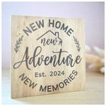 New Home, Adventure, Memories Est 2024 Solid Wood Freestanding Plaque. Wooden Shelf Decor. Newlywed Home Ornament. Just Married Gift