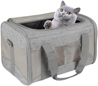 Cat Carrying Case - Pet Carrier Airline Approved, Protable and Breathable Pet Travel Carrier Removable Fleece Pad, Collapsible Cat Carrier Dog Carrier for Medium Cats Small Cats Dogs (17*11*11 grey)