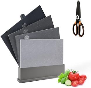 Masthome Juego de 4 Tablas de Cortar en Plástico con Soporte Tablas, Antideslizante, Tabla de Cocina con Código de Color y Funda de Almacenamiento, Apto para Lavavajillas, envío 1 par de Tijeras