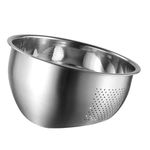 Pravyta Stainless Steel 304 Food Grade 3-in-1 Bowls Vegetables Rice Washer with Side Drain Bowls Colander Strainer Basket Ideal for Kitchen Tools Vegetables, Rice, Fruits (22.5cm, Silver)