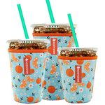 Reusable Iced Coffee Insulator Sleeve for Cold Beverages and Neoprene Cold Coffee Cup Sleeves Cooler Cover 16-24OZ 32oz for Starbucks Coffee, McDonalds, Dunkin Donuts, More (Orange Print)