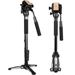 Koolehaoda Professional Camera Aluminium Monopod Fluid Video Head with Folding Three Feet Support Stand, Max:58.2"