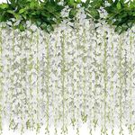 Uhky 2 Pack 20 Branches Wisteria Hanging Flowers 6 Feet Artificial White Wisteria Vine Silk Wisteria Flowers Garland for Wedding Arch Party Garden Home Decor (White)