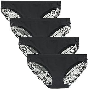 LIQQY Women's Low Rise Cotton No Wedgie Lace Coverage Bikini Panty Hipster Underwear 4 Pack