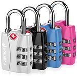 Fosmon TSA Accepted Luggage Locks, (4 Pack) Open Alert Indicator 3 Digit Combination Padlock Codes with Alloy Body for Travel Bag, Suit Case, Lockers, Gym, Bike Locks - Black, Blue, Pink, and Silver…