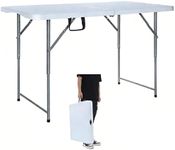 Lakhow 122CZ 4 Ft Folding Camping Table Adjustable Height（ 49/61/74CM） Portable Dining Table Party,Height Adjustable Craft Camping and Utility Folding Table,White Granite