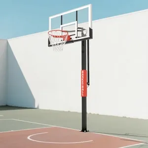IGL In Ground Basketball Hoops, 54 Inch Tempered Glass Backboard Basketball Hoop Outdoor, 7.5-10 FT Height Adjustable Basketball Hoops & Goals System, Reinforced and Thickened Square Tube Iron Steel