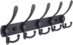 Dseap Coat Rack Wall Mounted - 5 Tri Hooks, Heavy Duty, Stainless Steel, Metal Coat Hook Rail for Coat Hat Towel Purse Robes Mudroom Bathroom Entryway,Black