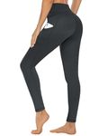 CAMPSNAIL Leggings for Women with Side Pockets High Waisted Gym Yoga Sports Running Stretchy Leggings Soft Opaque Tummy Control Workout Pants Ladies (UK 16-18,Grey,L-XL)