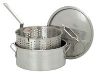 Barbour International Bayou Classic Stainless Steel 10 Qt Deep Fry Pot Lid Basket Thermometer