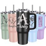 Personalized 40 oz Tumbler with Straw and Lid, Personalized Tumbler with Handle & Engraved Name, Custom Travel Coffee Mug Cup Water Bottle, Personalized Birthday Gifts Christmas Gifts for Women Men