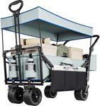 YITAHOME Large Collapsible Wagon w/Removable Canopy, Heavy Duty Outdoor Folding Wagon Cart w/Adjustable Handles and Flexible Swivel Wheels Utility Wagon for Camping, Shopping, Sports, Beach - Grey