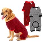 Dog Pajamas Cotton Striped Pup Jumpsuit, Breathable 4 Legs Basic Pjs Shirts for Puppy and Cat, Super Soft Stretchable Dog Jammies for Boys and Girls (Large, Black Red+Black)