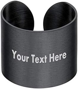 Black Ring 18K Plated Stainless Steel 17mm Flat Plain Wide Band Ring Gothic Goth Women Adjustable Men Personalized Custom Name Jewelry