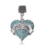 Inspired Silver - Little Cousin Aqua Memory Charm for Women - Silver Pave Heart Charm for Bracelet with Cubic Zirconia Jewelry