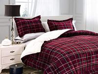 Elegant Comfort Softest, Coziest Heavy Weight Plaid Pattern Micromink Sherpa-Backing Premium Quality Down Down Alternative Micro-Suede 3-Piece Reversible Comforter Set, Full/Queen, Burgundy