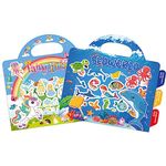 GUYUCOM 2 Pack Reusable Sticker Books for Toddlers, Durable No Glue Stickers for Kids, Activity Crafts for 2 3 4 Year Old Boys Girls Ocean Sea World Fairy Princess Toy Birthday Gifts