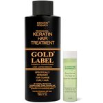 Keratin Hair Treatment Gold Label 120ml FORMALDEHYDE-FREE Professional Results Brazilians Blowout Hair Straightening Treatment with Clarifying Shampoo Enhanced Designed for Coarse Curly Hair