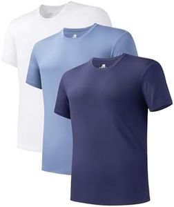 DAVID ARCHY Men's Undershirt Bamboo Rayon Moisture-Wicking T-Shirts Stretch Crewneck Tees for Men, 3-Pack (M, White/Navy Blue/Blue Gray)