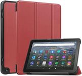 SATURCASE Case for Amazon Fire HD 8 2022 / HD 8 Plus 2022 (12th Generation), PU Leather Flip Foldable Folio Stand Slim Light Auto Wake Up/Sleep Protective Tablet Cover (Claret)