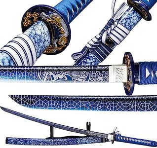 Samurai Sword-Handmade Japanese Katana Sword,1060/1095 High Carbon Steel,Full Tang, with Stand Katana,Swords Real,Practical Sharp,Blue.