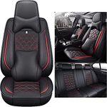 ESMOPA Car Seat Covers Universal Fit for Dodge Challenger RAM Rampage Calibre Nitro Neon Caravan Journey Dart Avenger Dacia Duster Sandero Logan Seat Protector:Black Red Deluxe Edition